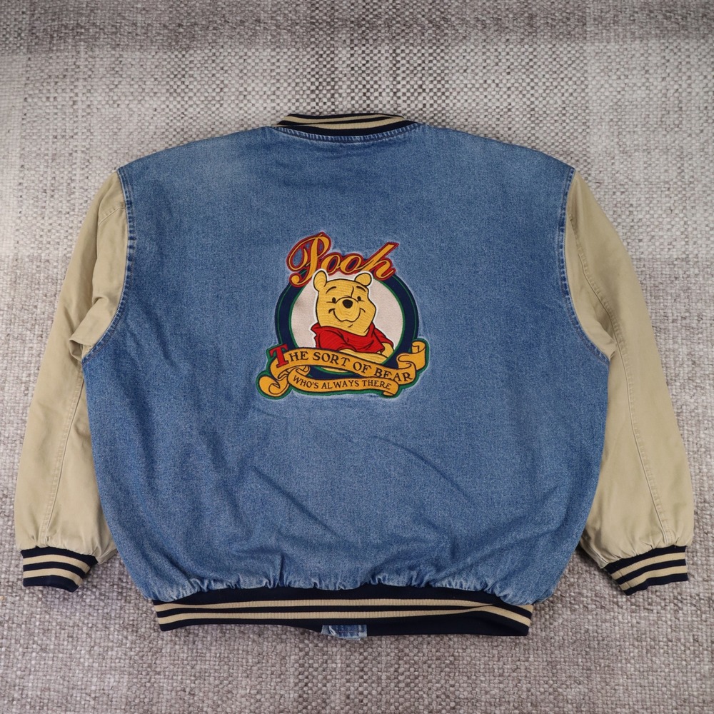 Vintage Disney Catalog Winnie the Pooh Denim Varsity Jacket Blue Tan XL